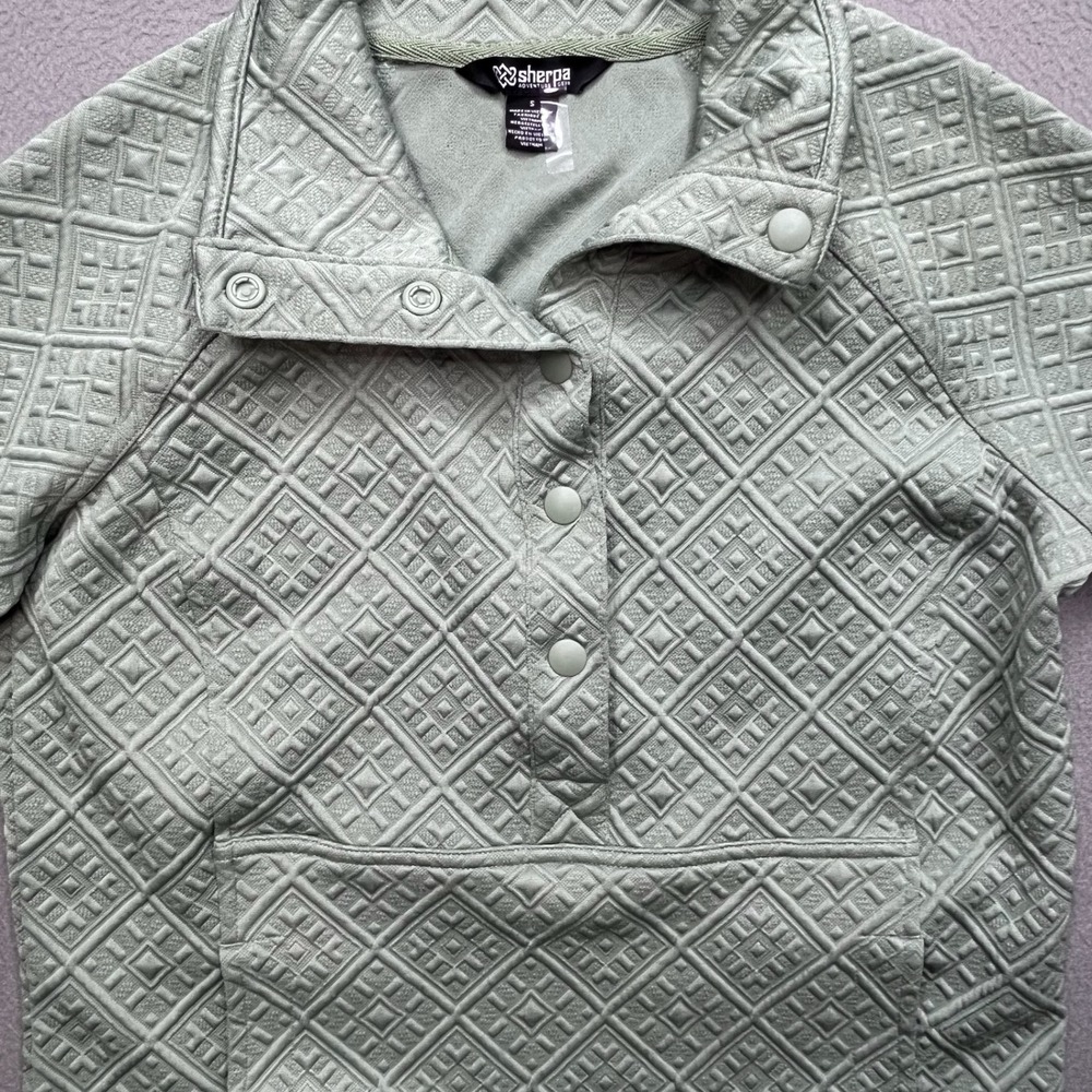 Sherpa Women Pullover Quilted Geometric Sage Green Small SW26026 Gorpcore